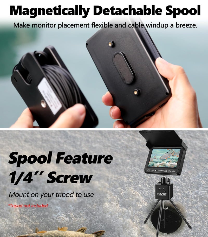 FishPro [FishPROÂ® 2026 Upgrade] Underwater Fishing Camera 4.3'' [Proven Since 2017] Ice Fishing Camera 1000 TVL w/ 65ft Magnetic-Spool, IR, USB-C, 5000mAh, Portable Fish Finder for Ice Lake Boat Kayak Fishing - Image 5